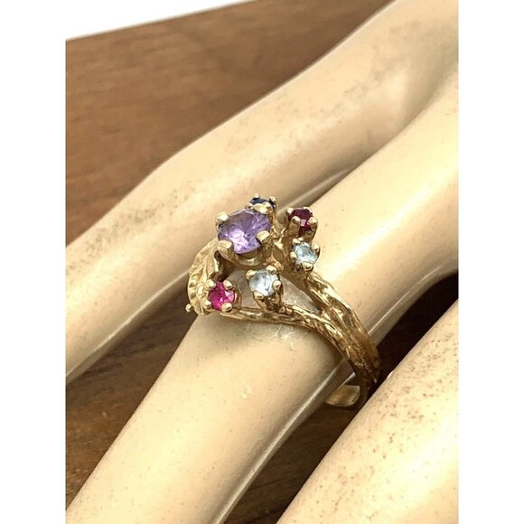 Cocktail Ring 10k Yellow Gold Multi Colored Stones Women's Estate Jewelr… - Picture 16 of 16